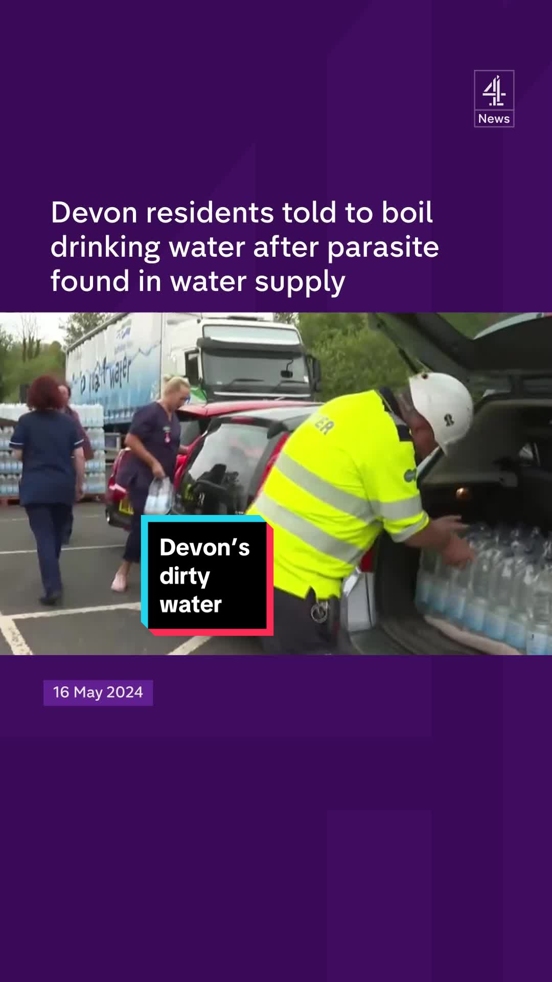 People in part of Devon have been told to boil tap water or drink bottled water until further notice after aparasite was found in supplies to homes. Bottled water stations have been set up and a primary school in Brixham has been forced to close. It is thought hundreds of residents are experiencing symptoms including diarrhoea, stomach pains and nausea. #DevonWater #Devon #WaterPollution #SouthWestWater #HealthSecurityAgency #UKHSA #C4news